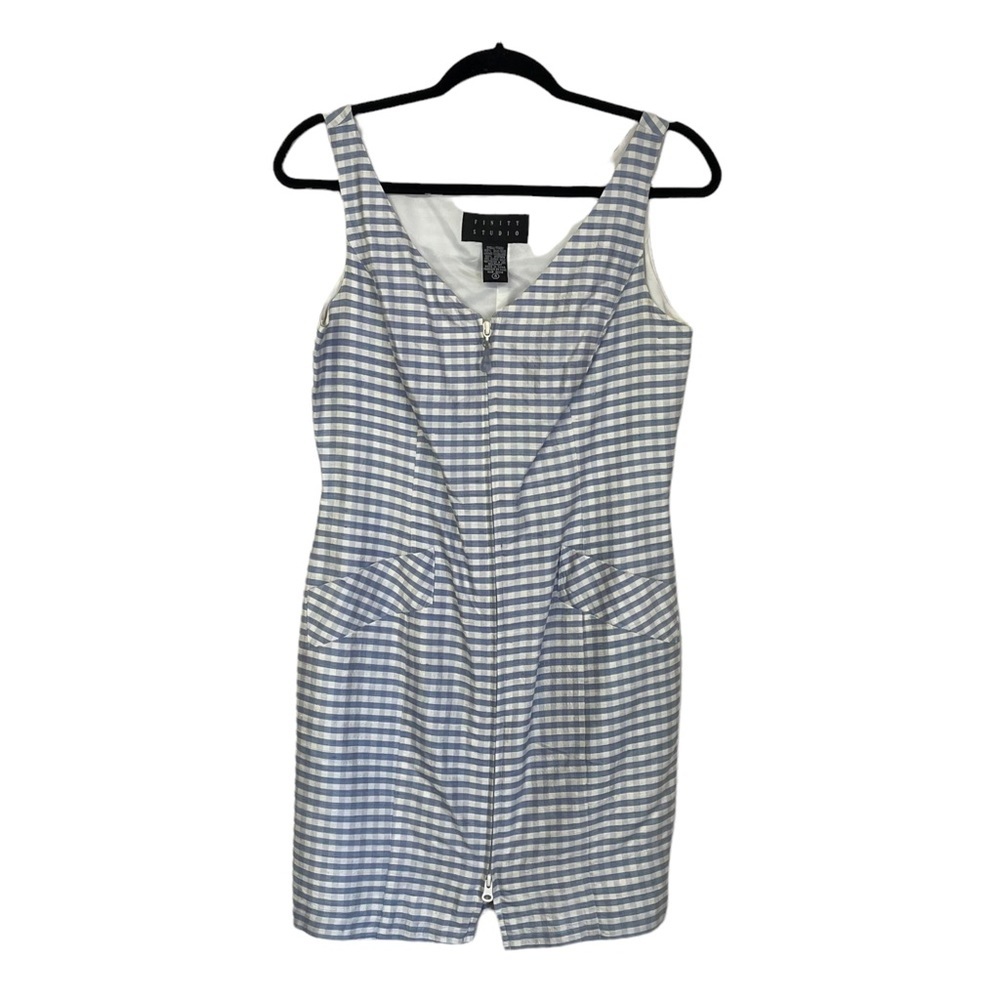 Finity Studio 100% Silk Gingham Sleeveless Zip Up Dress 4